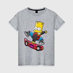 Футболка хлопковая женская Барт Симпсон - крутой скейтбордист, цвет: меланж