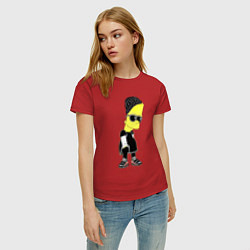 Футболка хлопковая женская Барт Симпсон в тёмных очках, цвет: красный — фото 2