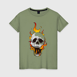 Женская футболка Череп покрыт огнём