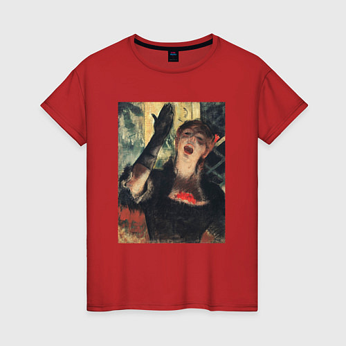 Женская футболка Кафе Зингер картина Эдгар Дега, 1879 / Красный – фото 1