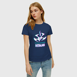 Футболка хлопковая женская Hitman в стиле glitch и баги графики, цвет: тёмно-синий — фото 2