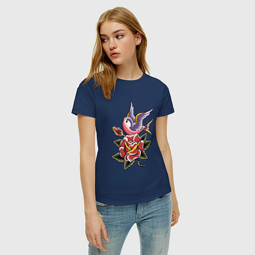 Женская футболка Птица с розой / Тёмно-синий – фото 3