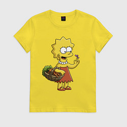 Футболка хлопковая женская Lisa Simpson с гусеницей на даче, цвет: желтый