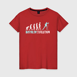Футболка хлопковая женская Эволюция в биатлон, цвет: красный