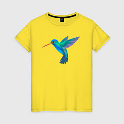 Футболка хлопковая женская Колибри синяя, цвет: желтый