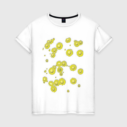 Женская футболка Желтые цветы Ромашки Подсолнухи Подарок садоводу / Белый – фото 1