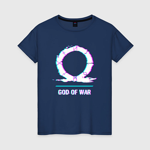 Женская футболка God of War в стиле glitch и баги графики / Тёмно-синий – фото 1