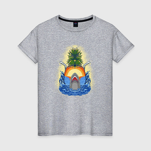 Женская футболка Акула - лето / Меланж – фото 1