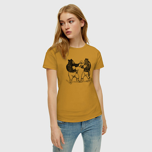 Женская футболка Медведи боксеры / Горчичный – фото 3