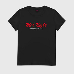 Футболка хлопковая женская Mid night racing team jdm style, цвет: черный
