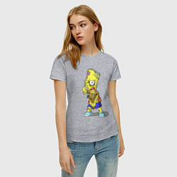 Футболка хлопковая женская Барт Симпсон -зомби целится из рогатки, цвет: меланж — фото 2