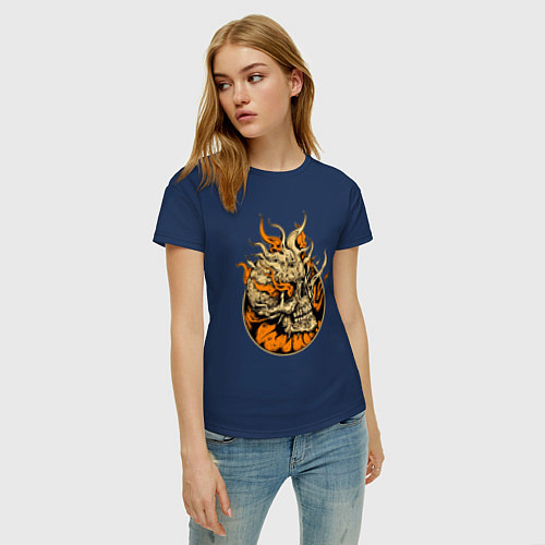 Женская футболка Огненно-оранжевый череп / Тёмно-синий – фото 3