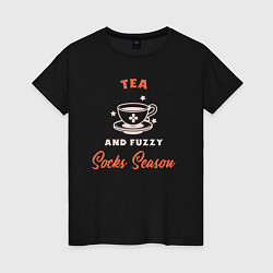 Футболка хлопковая женская Tea and fuzzy socks season, цвет: черный