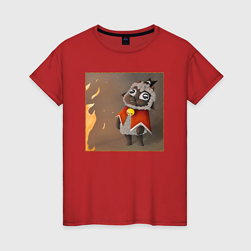 Женская футболка Cult of the Lamb - Картина - Ягнёнок и огонь / Красный – фото 1