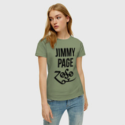 Футболка хлопковая женская Jimmy Page - Led Zeppelin - legend, цвет: авокадо — фото 2