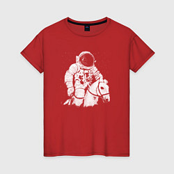 Футболка хлопковая женская Космонавт на коне, цвет: красный