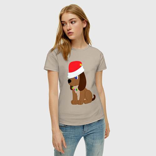 Женская футболка Праздничный пёсик / Миндальный – фото 3