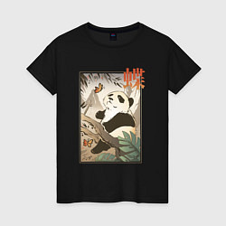 Женская футболка Панда и бабочка - Японская гравюра Укиё Э