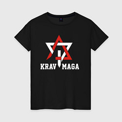 Футболка хлопковая женская Krav-maga national wrestling emblem, цвет: черный