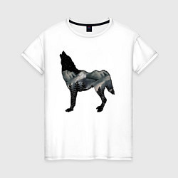 Женская футболка Ночной волк и лес