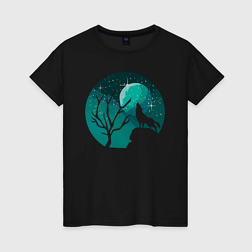Женская футболка Луна волк и лес / Черный – фото 1