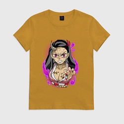 Футболка хлопковая женская Незуко Клинок рассекающий демонов, цвет: горчичный
