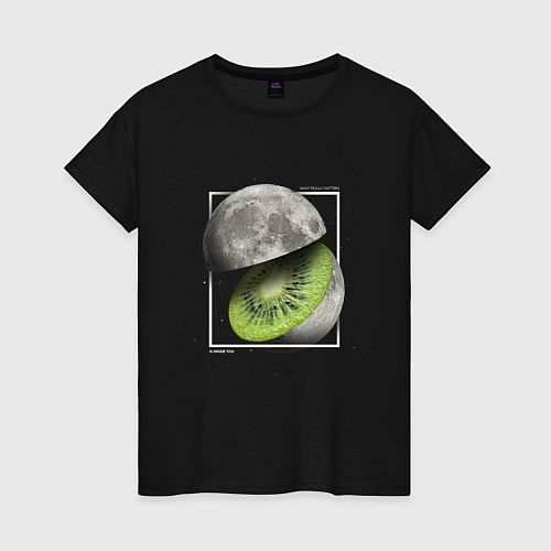 Женская футболка Луна фрукт киви в разрезе / Черный – фото 1