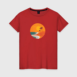 Женская футболка Две пальмы на пляже во время заката минимализм