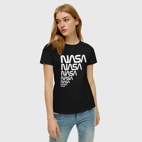 Женская футболка Nasa надписи / Черный – фото 3