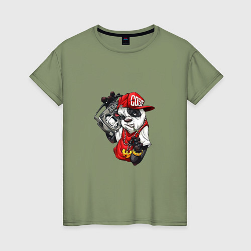Женская футболка Панда с магнитофоном / Авокадо – фото 1