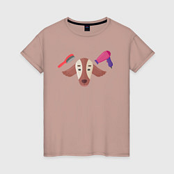 Футболка хлопковая женская Груминг собачки, цвет: пыльно-розовый
