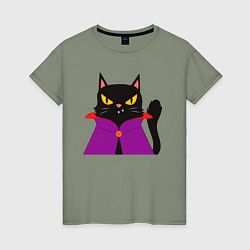 Футболка хлопковая женская Чёрный котик-волшебник, цвет: авокадо