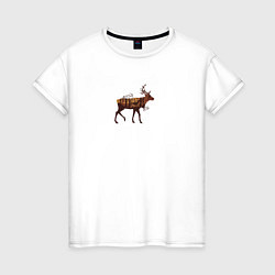 Женская футболка Осенний лес в силуэте прогуливающегося оленя