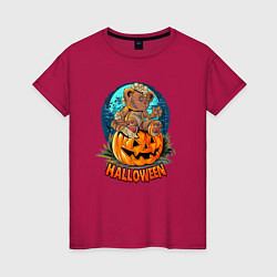 Женская футболка Halloween - Мишка на тыкве
