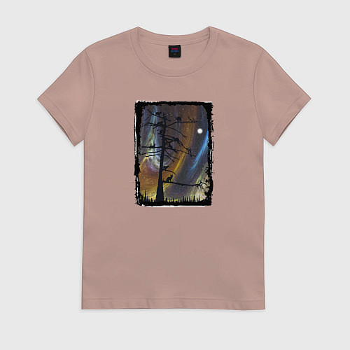 Женская футболка Кошки на дереве и северное сияние / Пыльно-розовый – фото 1