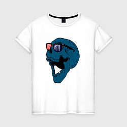 Футболка хлопковая женская Rock and roll blue skull, цвет: белый