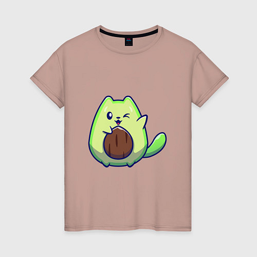 Женская футболка Avocado green cat / Пыльно-розовый – фото 1