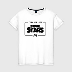 Футболка хлопковая женская Brawl Stars gaming champion: рамка с лого и джойст, цвет: белый