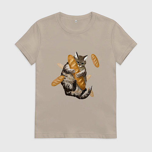 Женская футболка Котик и батон / Миндальный – фото 1