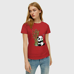 Футболка хлопковая женская Панда бамбук и стрекоза, цвет: красный — фото 2