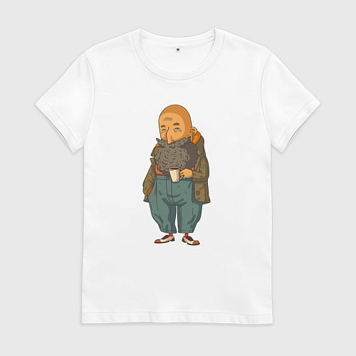 Женская футболка Бородач с кружкой кофе / Белый – фото 1