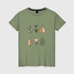 Женская футболка Цвети и листья минимализм