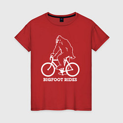 Футболка хлопковая женская Бигфут на велосипеде, цвет: красный