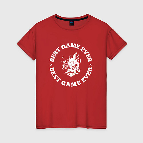 Женская футболка Символ Cyberpunk 2077 и круглая надпись best game / Красный – фото 1