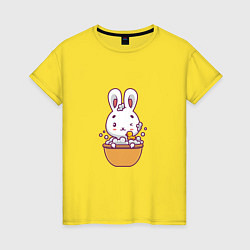 Футболка хлопковая женская Кролик в ванне, цвет: желтый