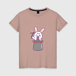 Футболка хлопковая женская Фокусник - Кролик, цвет: пыльно-розовый