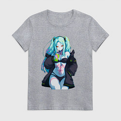 Футболка хлопковая женская Ребекка и коктель - Киберпанк бегущий по краю, цвет: меланж