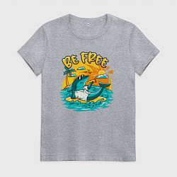 Женская футболка Акула серфингист будь свободным