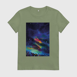 Футболка хлопковая женская Звездная рапсодия, цвет: авокадо