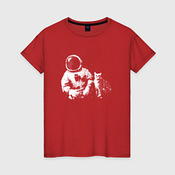 Футболка хлопковая женская Космонавт с котом, цвет: красный